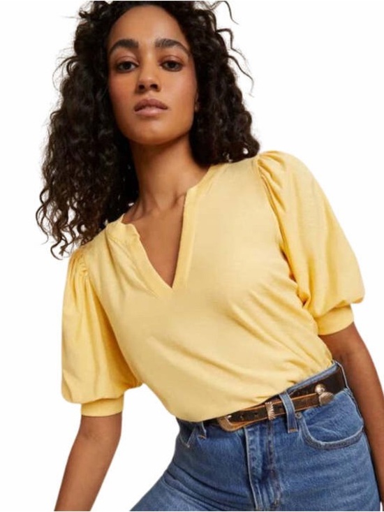 Nation LTD Tops - Nation LTD Lou Peasant Tee Popcorn Yellow Puff Sleeve Top NWT